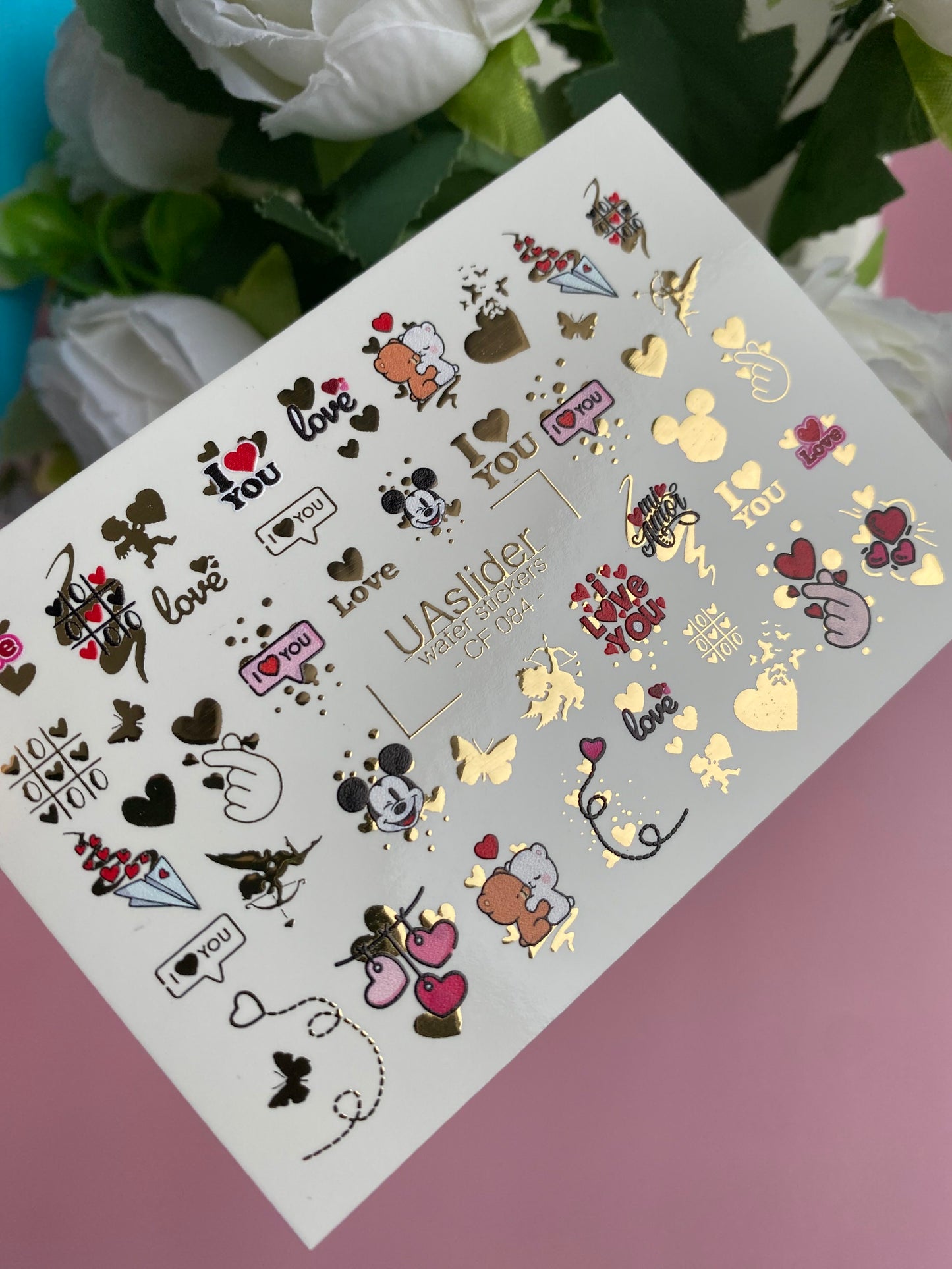 Nail Water Decal CF-084 | Love Themed Water Slide Nail Decals | Hearts, Couples & Cute Elements