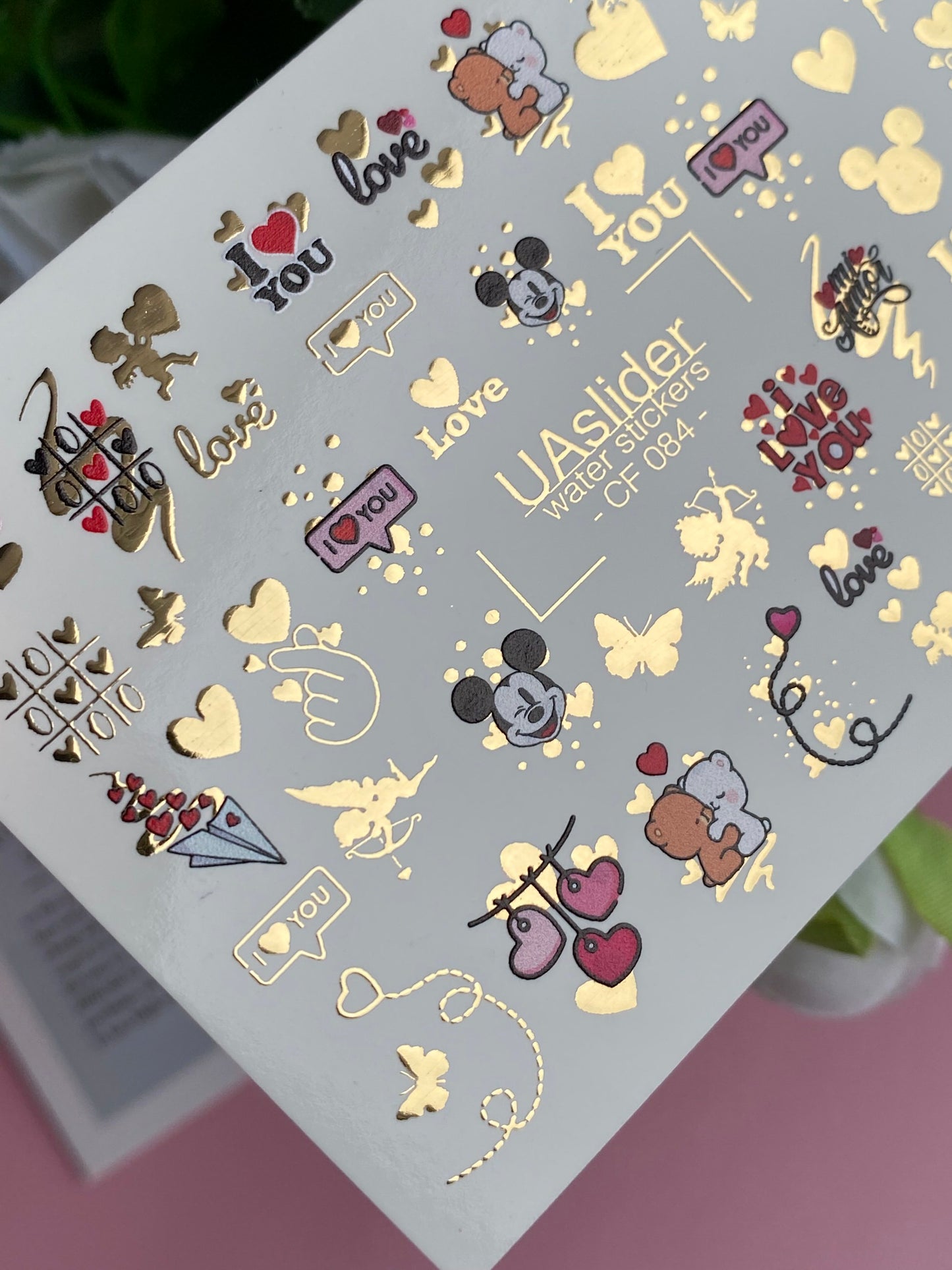 Nail Water Decal CF-084 | Love Themed Water Slide Nail Decals | Hearts, Couples & Cute Elements
