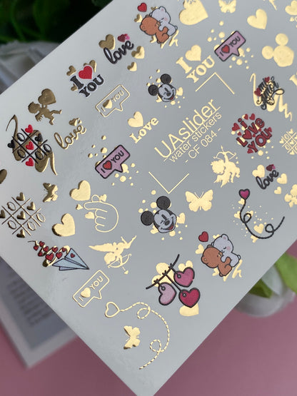 Nail Water Decal CF-084 | Love Themed Water Slide Nail Decals | Hearts, Couples & Cute Elements