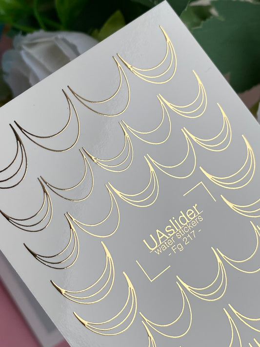 Nail Water Decal Fg-217 | Water Slide Nail Decals | Gold Foil French Line Accents