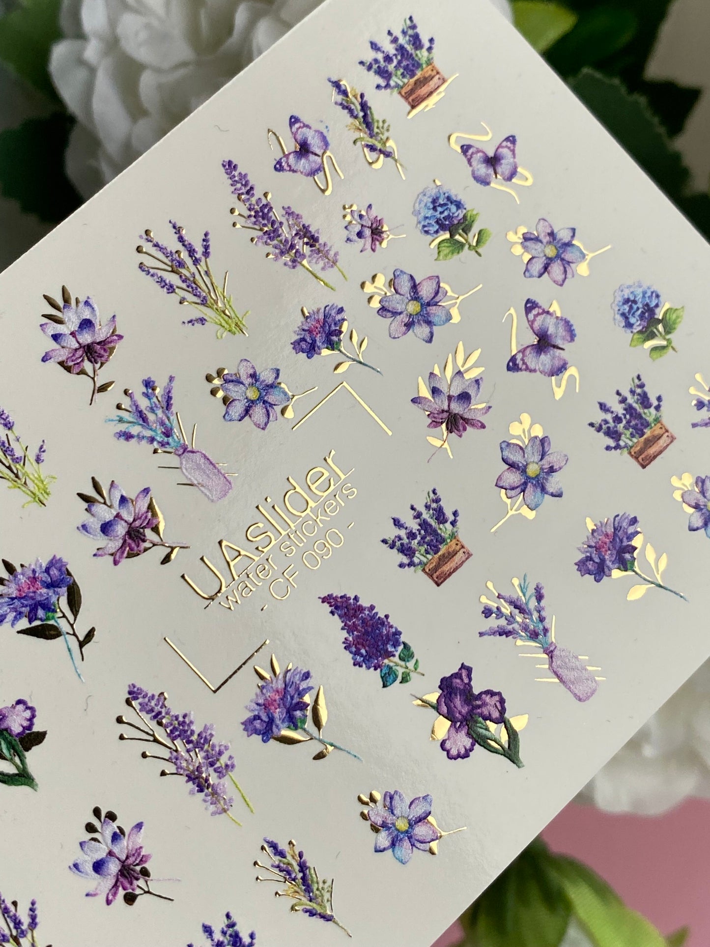 Nail Water Decal CF-090 | Lavender & Violet Floral Water Slide Nail Decals | Purple Flowers & Butterflies