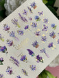 Nail Water Decal CF-090 | Lavender & Violet Floral Water Slide Nail Decals | Purple Flowers & Butterflies