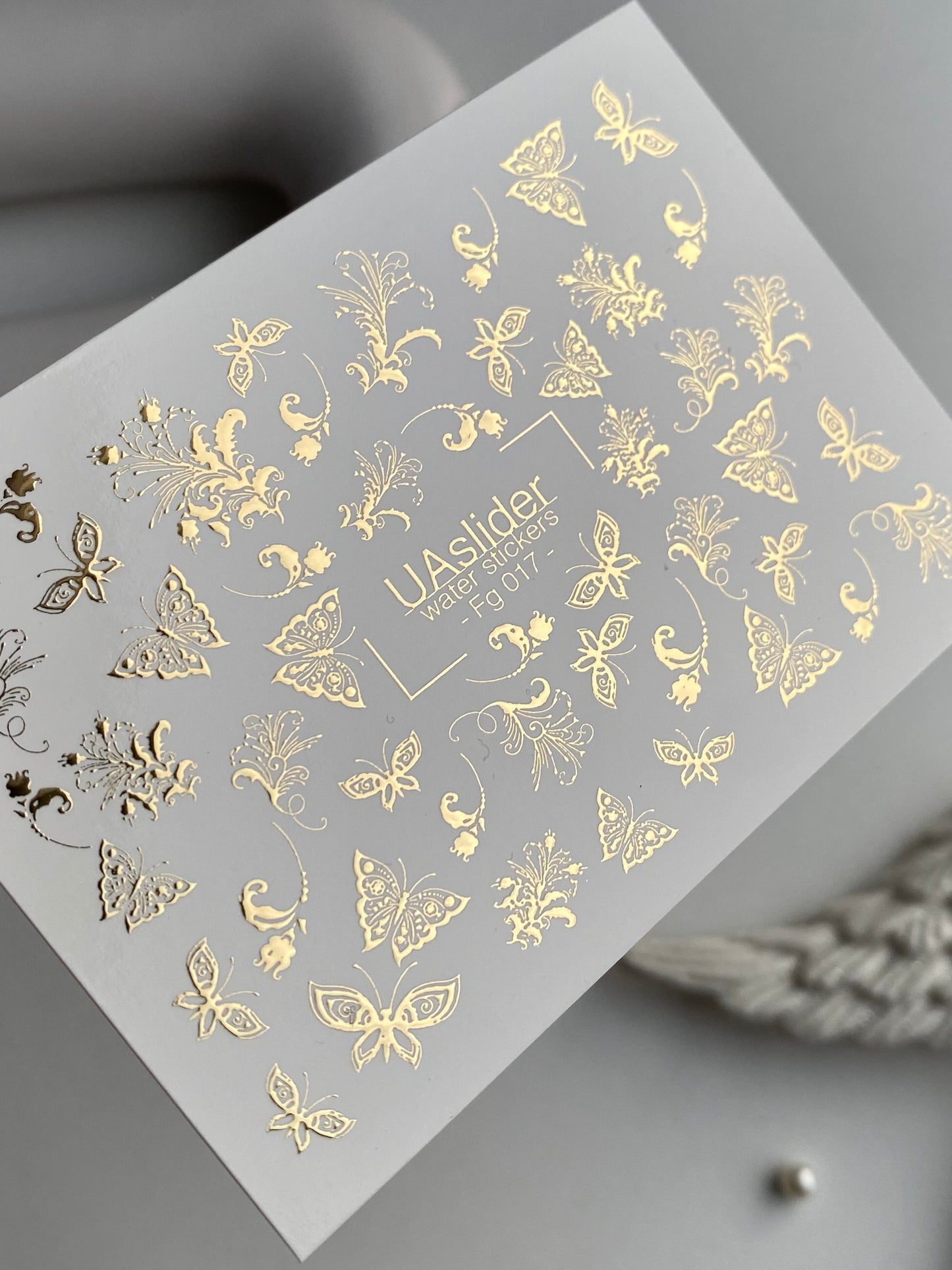 Nail Water Decal Fg-017 | Butterfly Water Slide Nail Decals with Gold Foil | Ornamental Elegant Designs