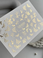 Nail Water Decal Fg-017 | Butterfly Water Slide Nail Decals with Gold Foil | Ornamental Elegant Designs - UASLIDER