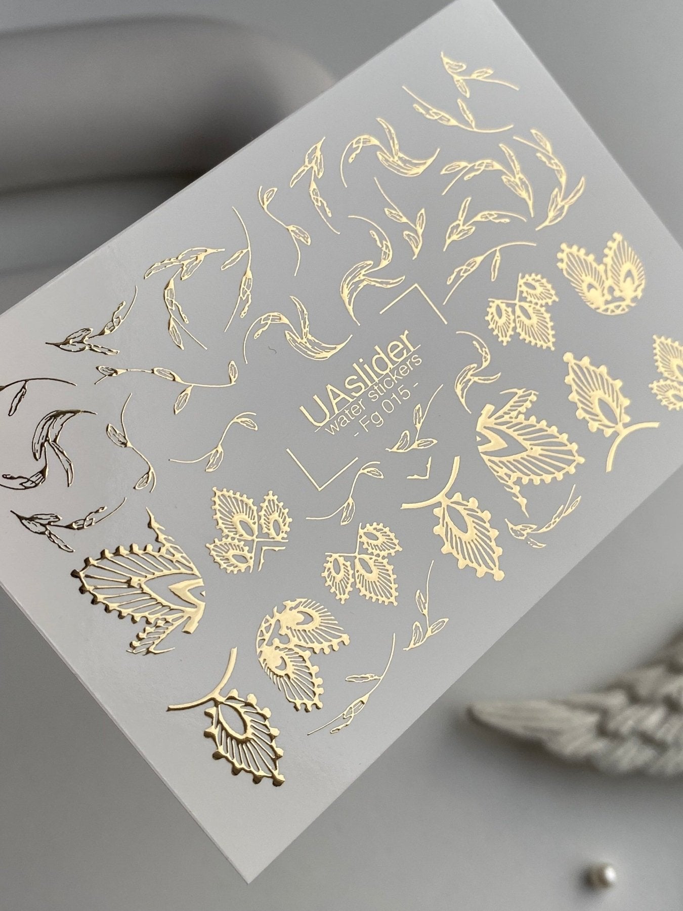 Nail Water Decal Fg-015 | Botanical Water Slide Nail Decals with Gold Foil | Elegant Leaf Designs - UASLIDER