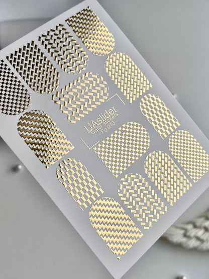 Decalcomanii de apă pentru unghii Fg-013 | Decalcomanii geometrice pentru unghii cu folie aurie | Modele complete pentru unghii