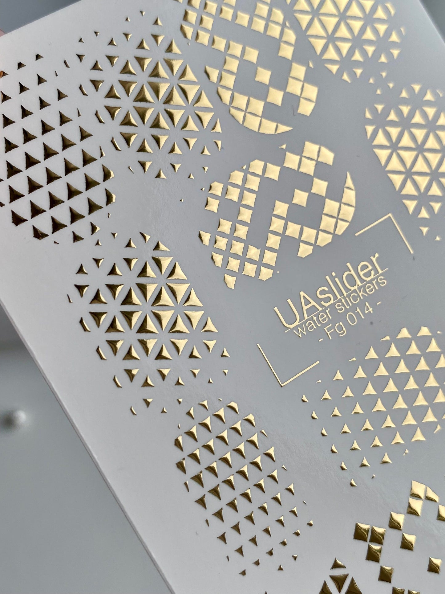 Nail Water Decal Fg-014 | Geometric Water Slide Nail Decals with Gold Foil | Triangle & Grid Patterns