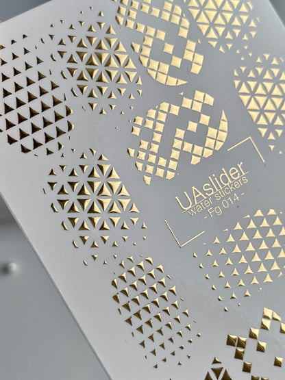 Nail Water Decal Fg-014 | Geometric Water Slide Nail Decals with Gold Foil | Triangle & Grid Patterns