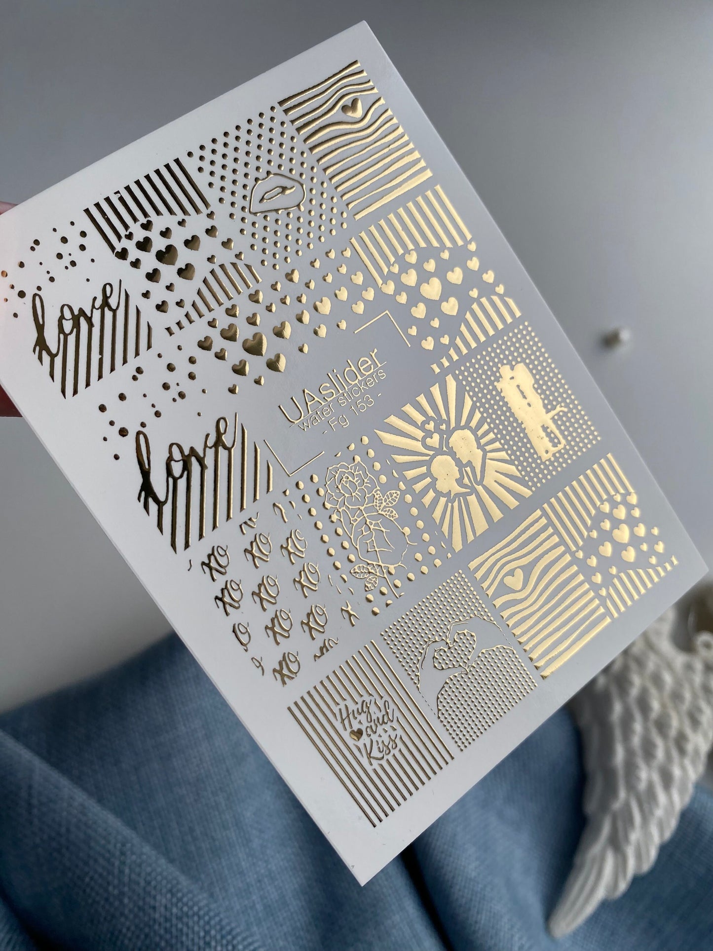 Naklejki na paznokcie wodne Fg-153 | Złote folie naklejki wodne na paznokcie | Geometryczne i romantyczne wzory