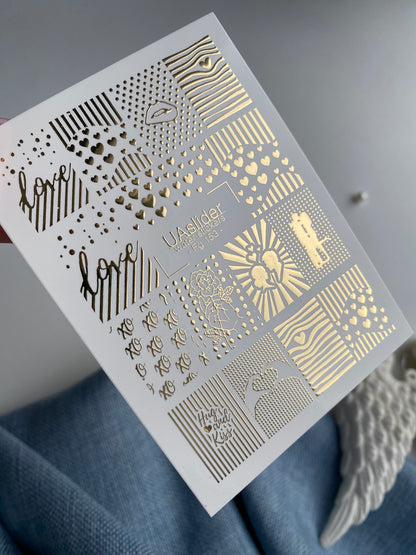 Naklejki na paznokcie wodne Fg-153 | Złote folie naklejki wodne na paznokcie | Geometryczne i romantyczne wzory