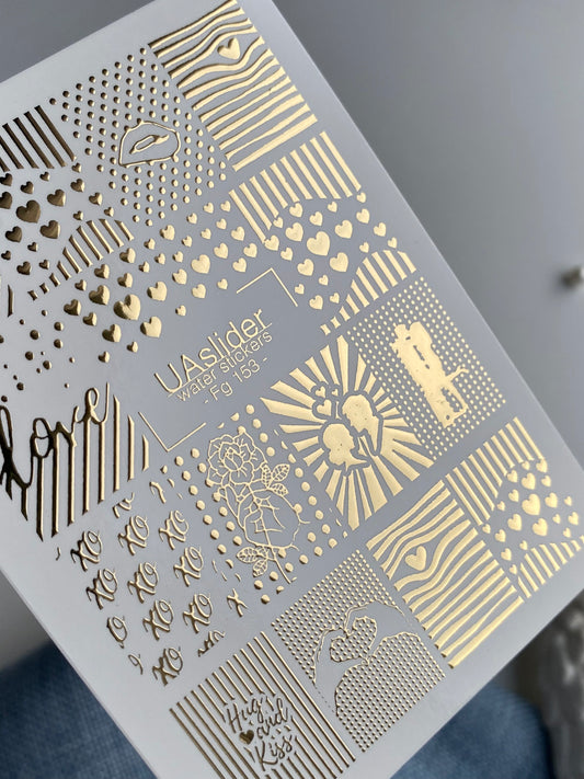 Nail Water Decal Fg-153 | Gold Foil Water Slide Nail Decals | Geometric & Romantic Patterns