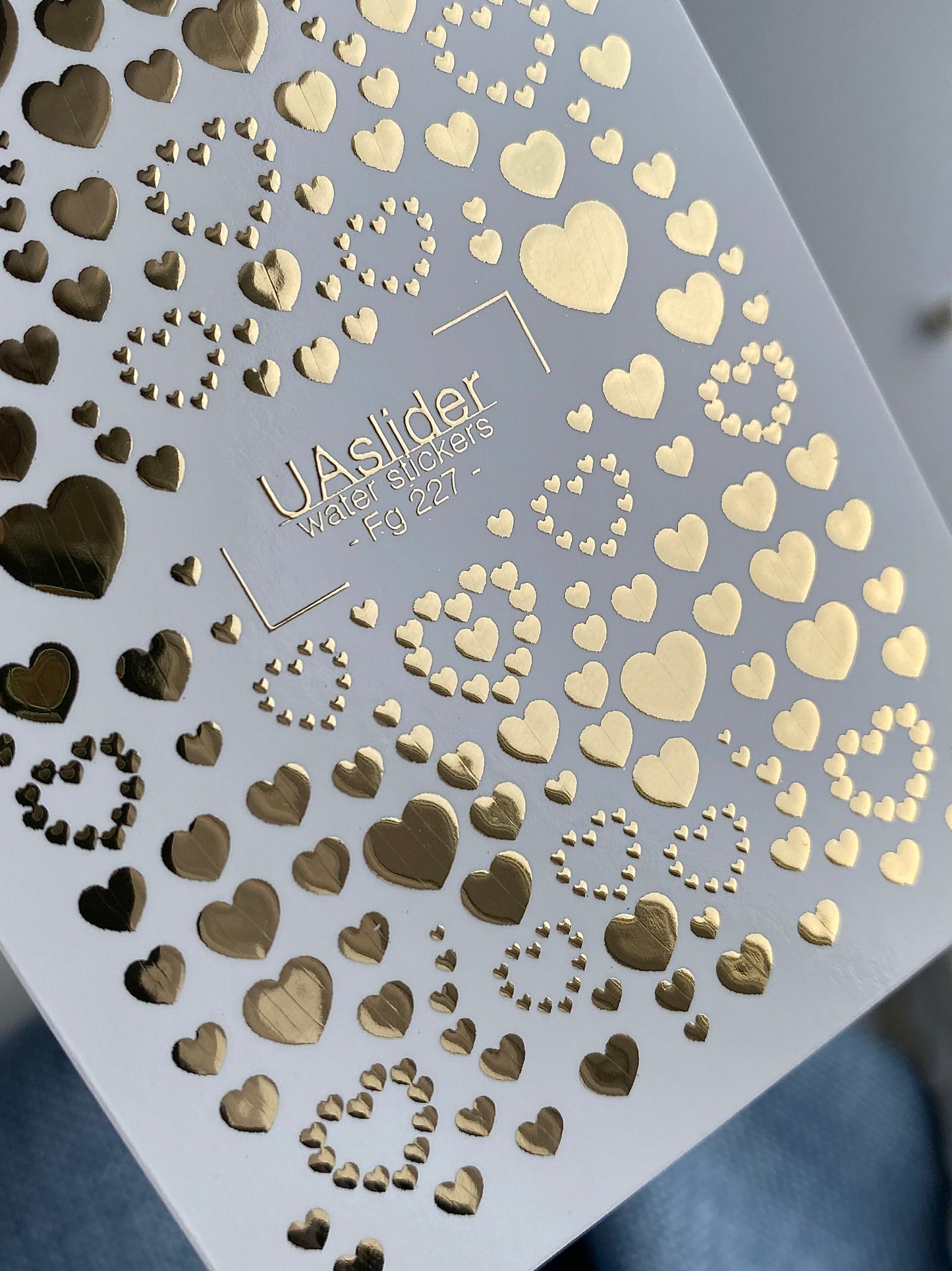 Nail Water Decal Fg-227 | Water Slide Nail Decals | Gold Foil Hearts & Love Accents