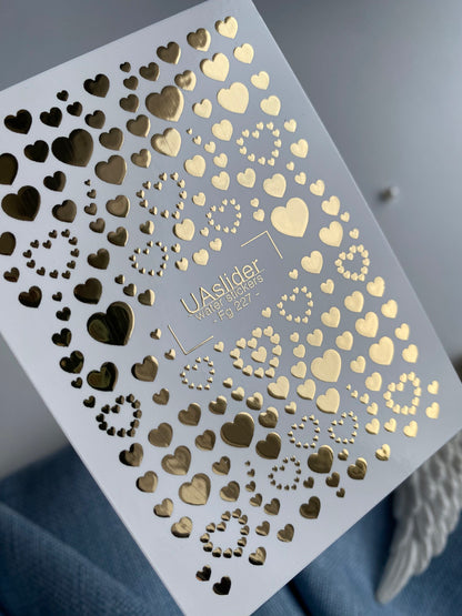 Nail Water Decal Fg-227 | Water Slide Nail Decals | Gold Foil Hearts & Love Accents