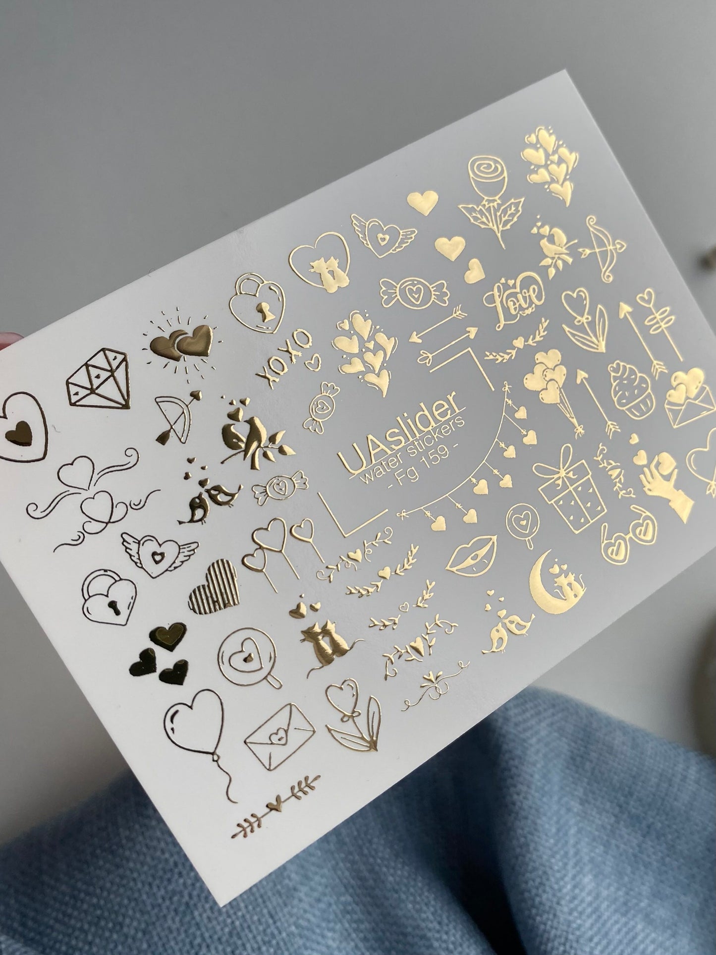 Nagel Wasserabziehbild Fg-159 | Goldfolie Wasserabzieh-Nagelbilder | Romantische Liebe & Niedliche Akzente