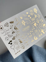 Nail Water Decal Fg-159 | Gold Foil Water Slide Nail Decals | Romantic Love & Cute Accents - UASLIDER