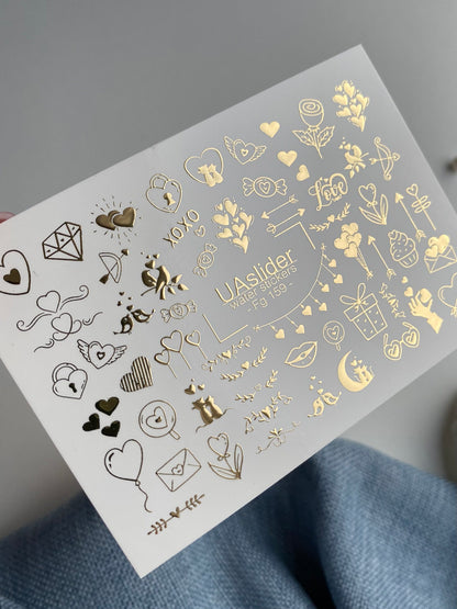 Nagel Wasserabziehbild Fg-159 | Goldfolie Wasserabzieh-Nagelbilder | Romantische Liebe & Niedliche Akzente