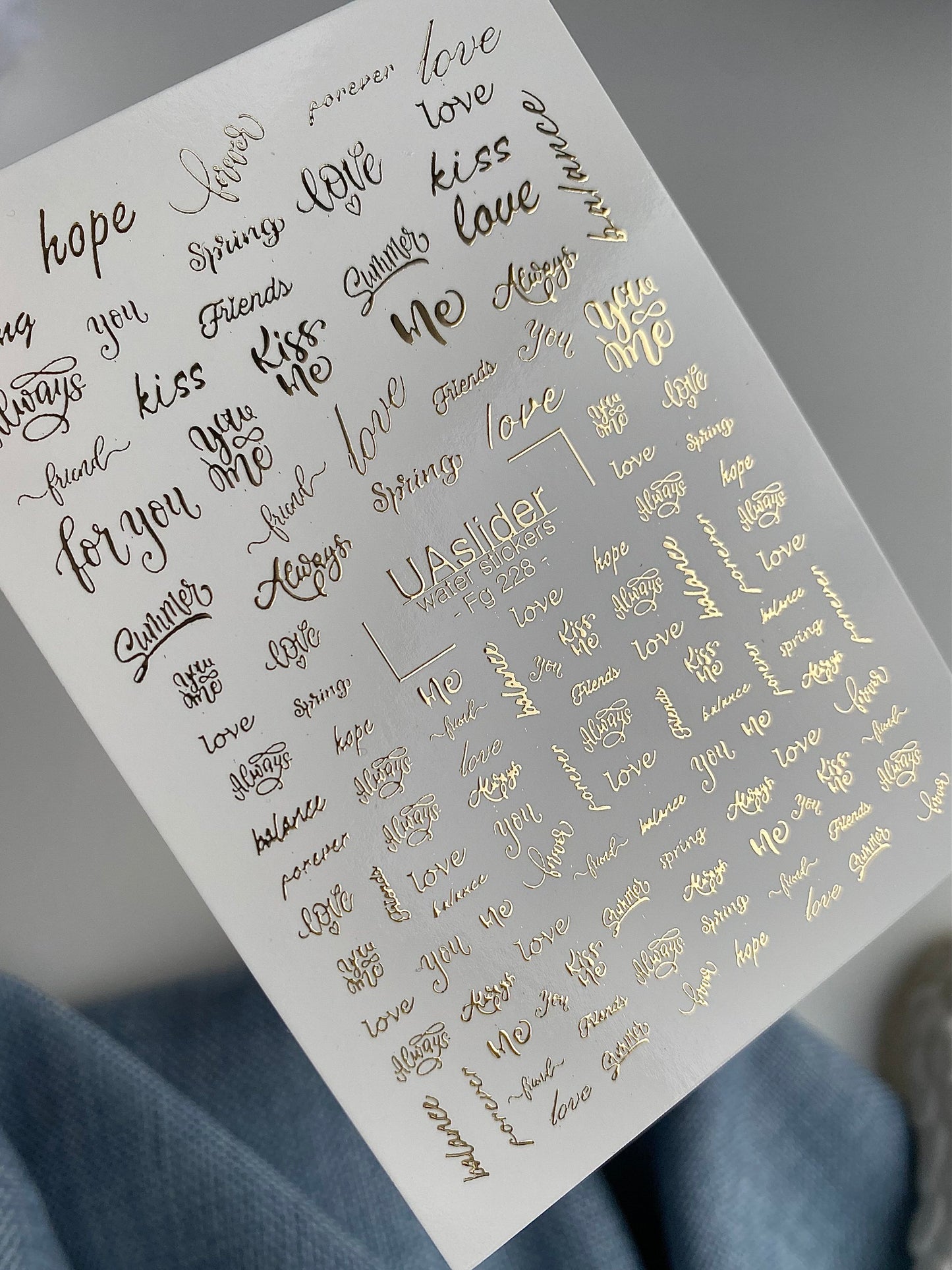 Nail Water Decal Fg-228 | Water Slide Nail Decals | Gold Foil Love & Kiss Quotes