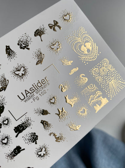 Nail Water Decal Fg-152 | Gold Foil Water Slide Nail Decals | Fairy Tale & Magical Elements