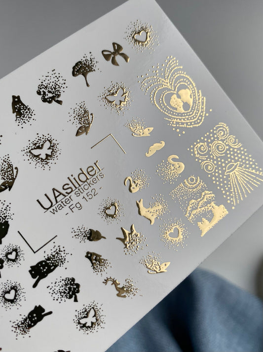 Nail Water Decal Fg-152 | Gold Foil Water Slide Nail Decals | Fairy Tale & Magical Elements