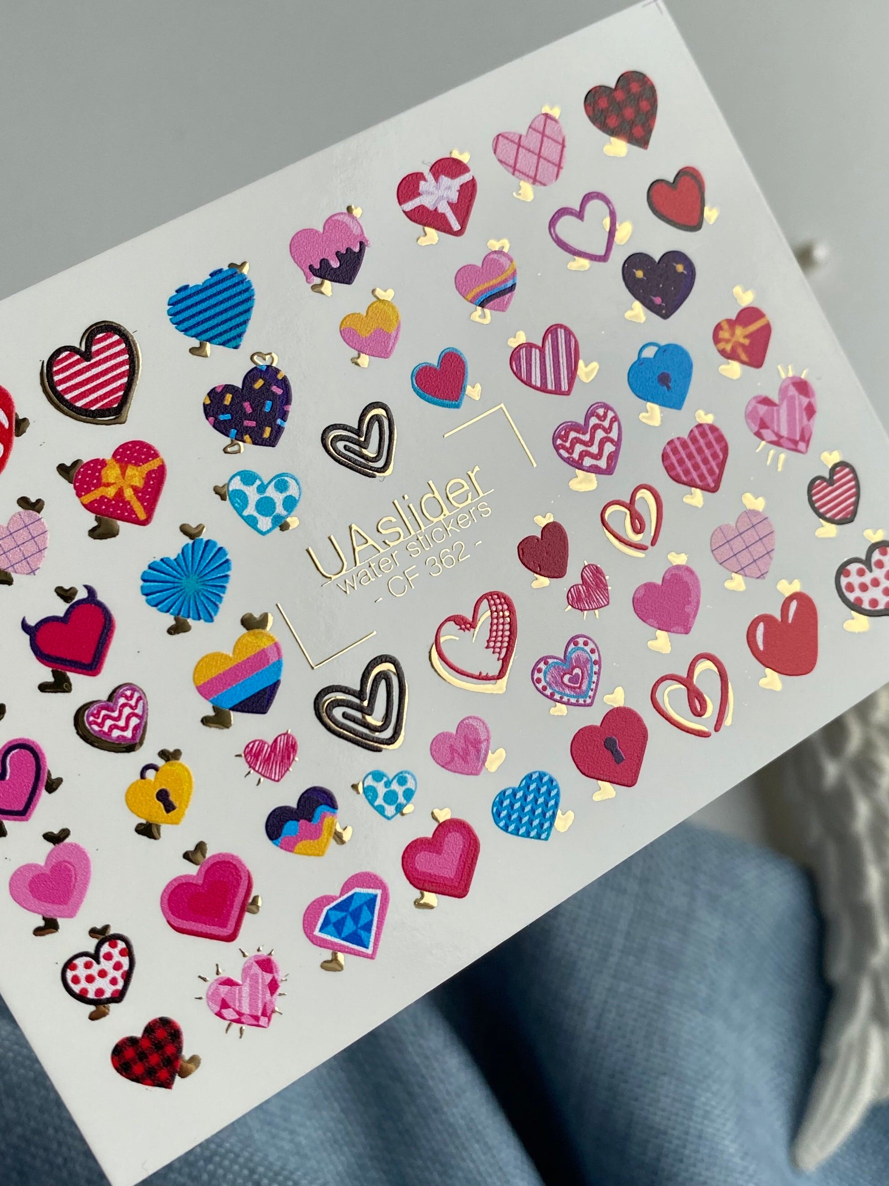 Nail Water Decal CF-362 | Water Slide Nail Decals | Colorful Hearts Nail Art - UASLIDER