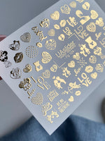 Nail Water Decal Fg-124 | Water Slide Nail Decals with Gold Hearts & Love Quotes | Romantic Valentine - UASLIDER