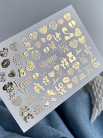 Nail Water Decal Fg-124 | Water Slide Nail Decals with Gold Hearts & Love Quotes | Romantic Valentine - UASLIDER