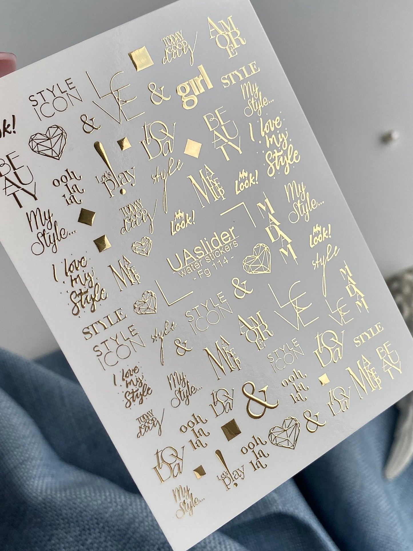 Nail Water Decal Fg-114 | Water Slide Nail Decals with Gold Quotes & Style Words | Fashion Typography