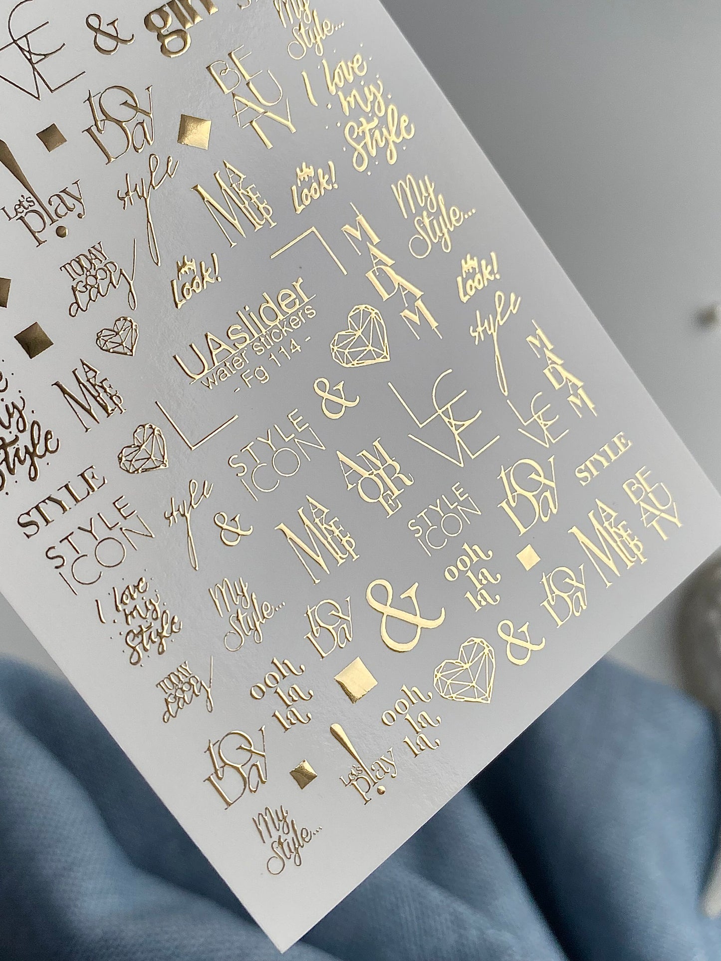 Nail Water Decal Fg-114 | Water Slide Nail Decals with Gold Quotes & Style Words | Fashion Typography