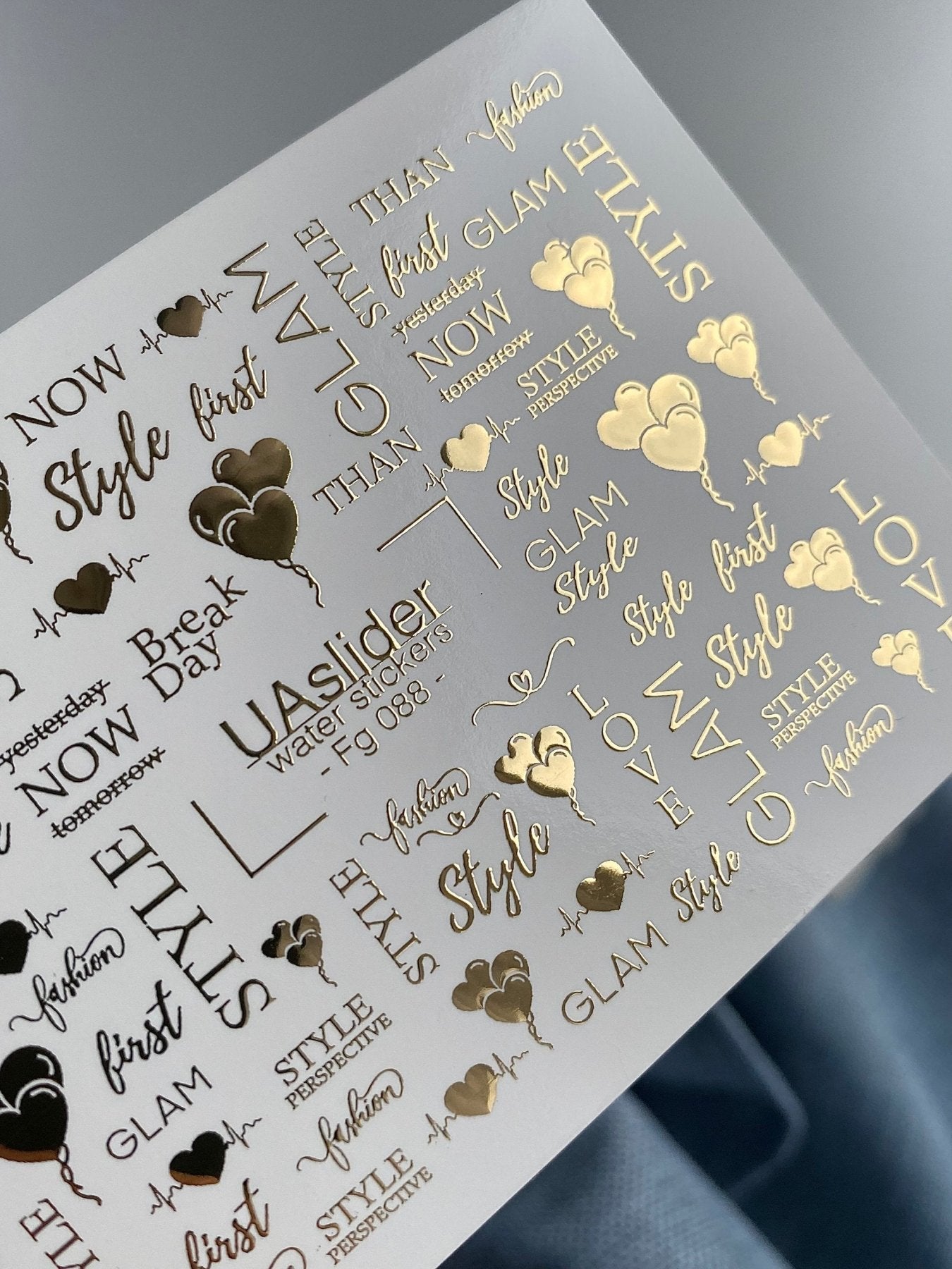 Nail Water Decal Fg-088 | Gold Foil Water Slide Nail Decals | Glam Style & Love Quotes - UASLIDER