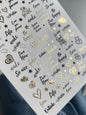 Nail Water Decal CF-056 | Love Quotes Nail Water Decals | Gold & Black Script Letters with Hearts