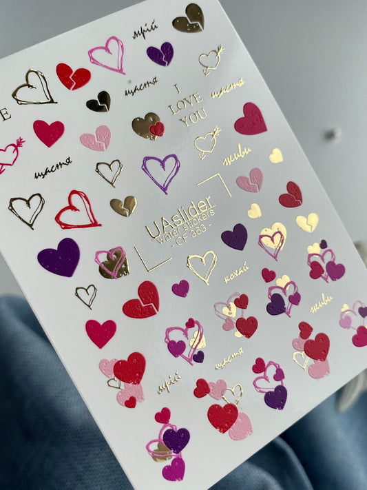 Nail Water Decal CF-363 | Water Transfer Nail Decals | Romantic Hearts & Love Quotes