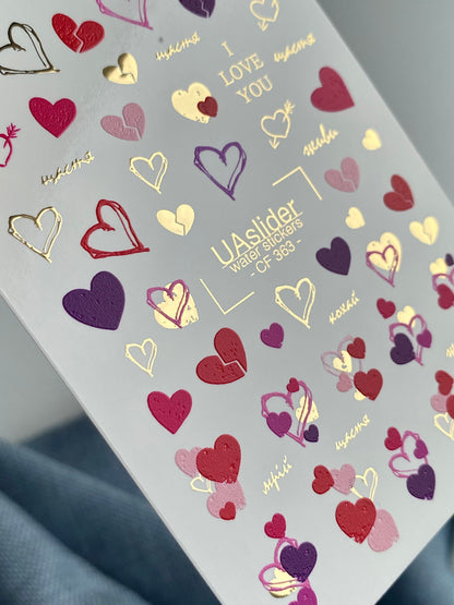 Nagel Wasserabziehbild CF-363 | Wassertransfer Nagelabziehbilder | Romantische Herzen & Liebeszitate