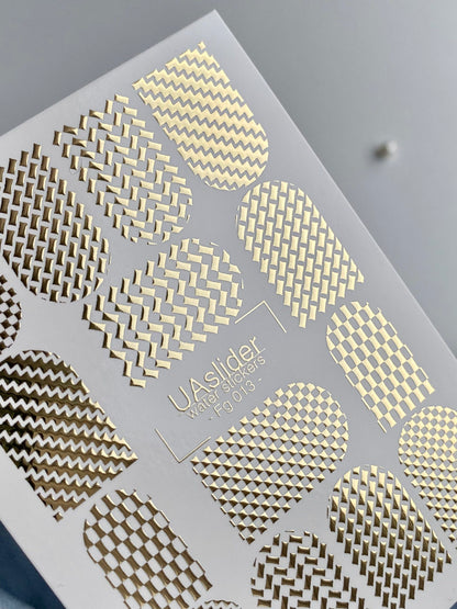 Decalcomanii de apă pentru unghii Fg-013 | Decalcomanii geometrice pentru unghii cu folie aurie | Modele complete pentru unghii