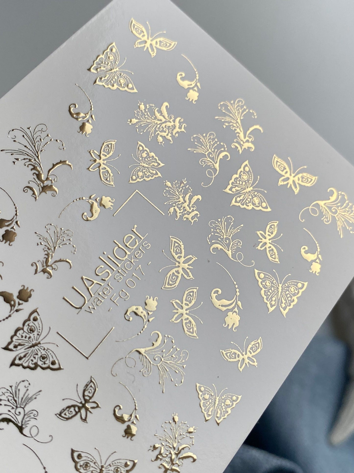 Nail Water Decal Fg-017 | Butterfly Water Slide Nail Decals with Gold Foil | Ornamental Elegant Designs