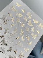 Nail Water Decal Fg-017 | Butterfly Water Slide Nail Decals with Gold Foil | Ornamental Elegant Designs - UASLIDER