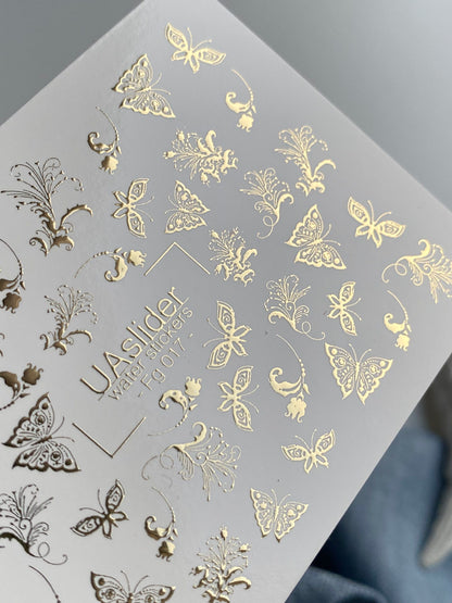 Nail Water Decal Fg-017 | Butterfly Water Slide Nail Decals with Gold Foil | Ornamental Elegant Designs