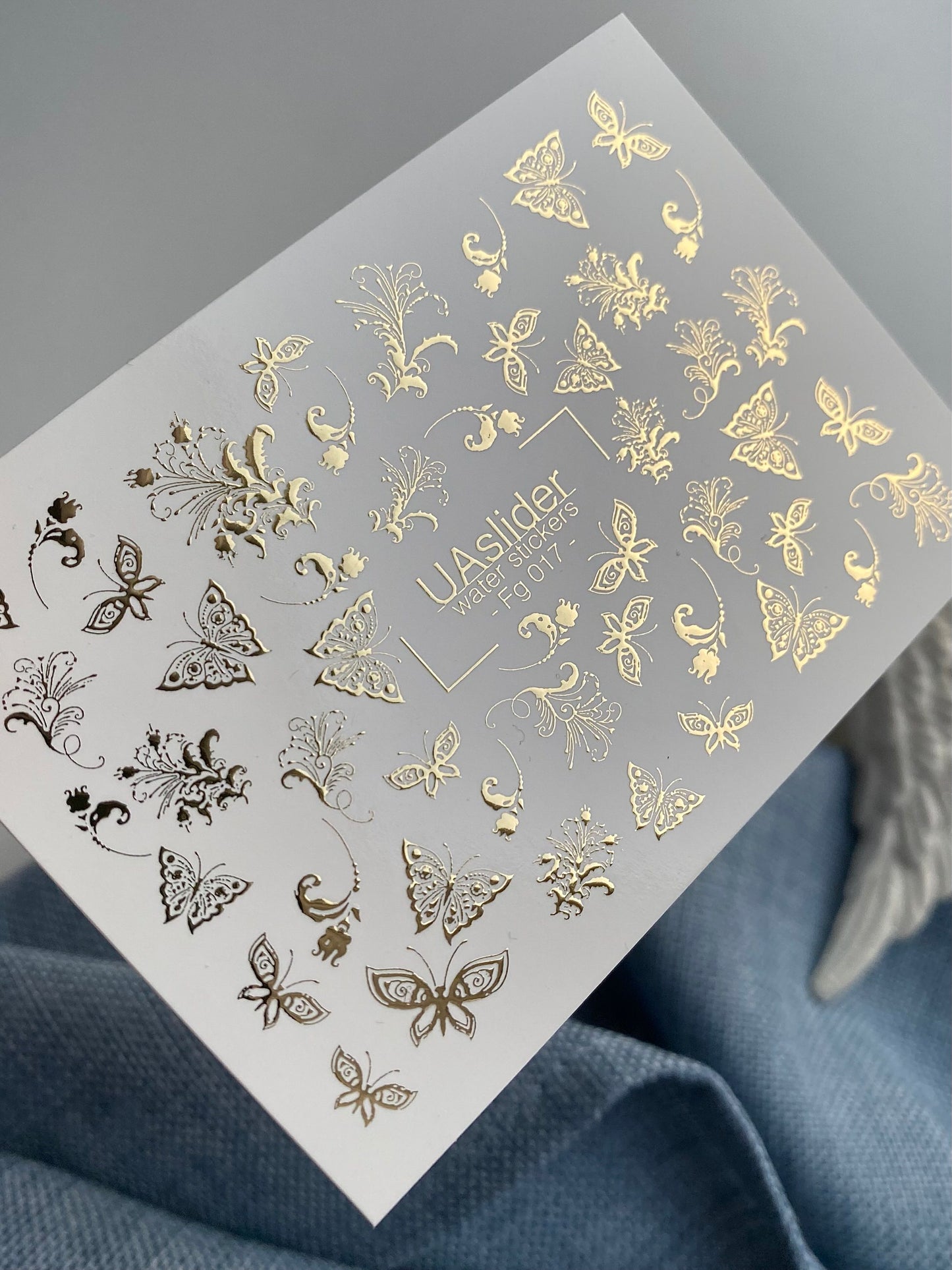 Nail Water Decal Fg-017 | Butterfly Water Slide Nail Decals with Gold Foil | Ornamental Elegant Designs