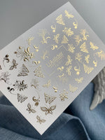 Nail Water Decal Fg-017 | Butterfly Water Slide Nail Decals with Gold Foil | Ornamental Elegant Designs - UASLIDER