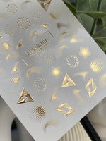 Nail Water Decal Fg-025 | Abstract Water Slide Nail Decals with Gold Foil | Geometric Shapes & Spirals - UASLIDER