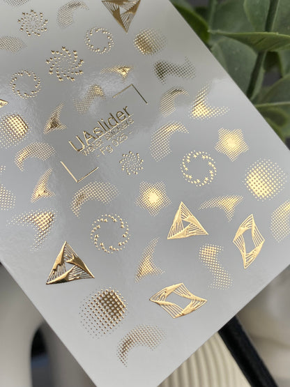 Nail Water Decal Fg-025 | Abstract Water Slide Nail Decals with Gold Foil | Geometric Shapes & Spirals