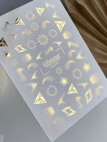 Nail Water Decal Fg-025 | Abstract Water Slide Nail Decals with Gold Foil | Geometric Shapes & Spirals - UASLIDER