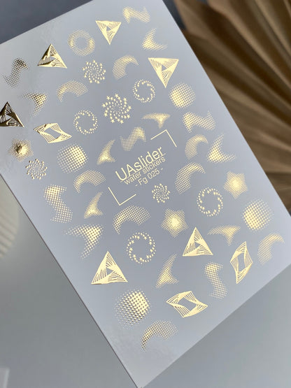 Nail Water Decal Fg-025 | Abstract Water Slide Nail Decals with Gold Foil | Geometric Shapes & Spirals