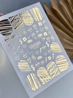 Nail Water Decal Fg-027 | Abstract Water Slide Nail Decals with Gold Foil | Full Nail Textures & Fun Icons - UASLIDER