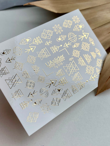 Nail Water Decal Fg-019 | Geometric Water Slide Nail Decals with Gold Foil | Abstract Shapes & Symbols