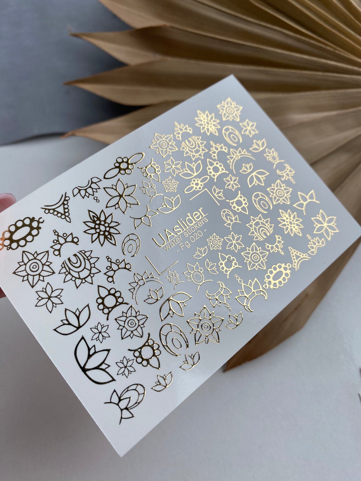 Nail Water Decal Fg-020 | Floral Water Slide Nail Decals with Gold Foil | Lotus & Mandala Flowers