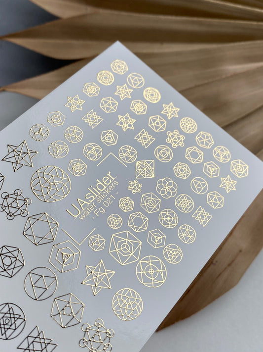 Nail Water Decal Fg-021 | Sacred Geometry Water Slide Nail Decals with Gold Foil | Mandalas & Abstract Symbols