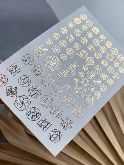 Nail Water Decal Fg-021 | Sacred Geometry Water Slide Nail Decals with Gold Foil | Mandalas & Abstract Symbols