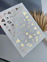 Nail Water Decal Fg-025 | Abstract Water Slide Nail Decals with Gold Foil | Geometric Shapes & Spirals - UASLIDER