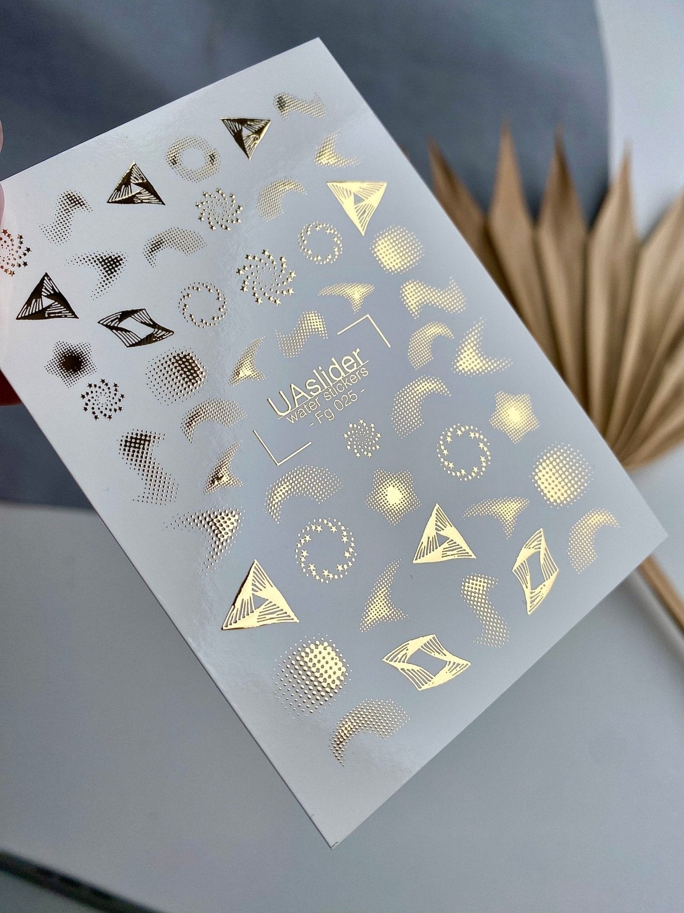 Nail Water Decal Fg-025 | Abstract Water Slide Nail Decals with Gold Foil | Geometric Shapes & Spirals - UASLIDER