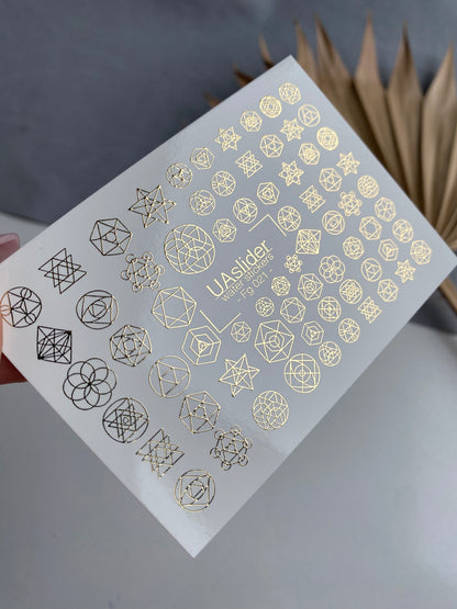 Nail Water Decal Fg-021 | Sacred Geometry Water Slide Nail Decals with Gold Foil | Mandalas & Abstract Symbols
